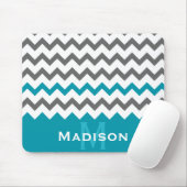 ティール(緑がかった色)スタイリッシュとグレーシェブロンのパターン マウスパッド (マウス)