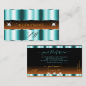 ティール（緑がかった色）スタイリッシュオレンジブラックスパークルジュエルズモノグラム 名刺 (正面/裏面)