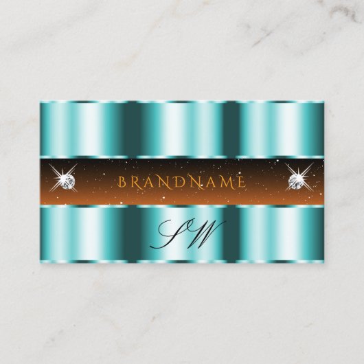 ティール(緑がかった色)スタイリッシュオレンジブラックスパークルジュエルズモノグラム 名刺 (正面)