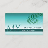 ティール(緑がかった色)スタイリッシュグラディエントシックなヤシの葉とモノグラム 名刺 (正面)