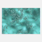 ティール（緑がかった色）スタイリッシュグリッターおよび大理石効果パターン ラッピングペーパーシート (正面3)