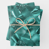 ティール(緑がかった色)スタイリッシュグリッターダイヤモンド箔パターン ラッピングペーパーシート (インサイチュ)