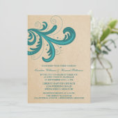 ティール（緑がかった色）スタイリッシュスワーズ結婚式の招待 招待状 (スタンド正面)