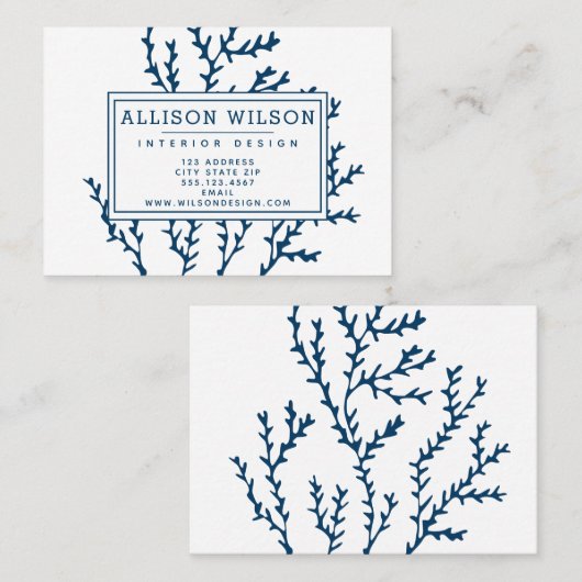 ティール（緑がかった色）スタイリッシュブルーワカメ模様 – 海テーマ 名刺 (正面/裏面)