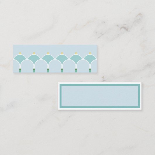 ティール(緑がかった色)スタイリッシュ及び白い幾何学模様フラワーアーチ スキニー名刺 (正面/裏面)