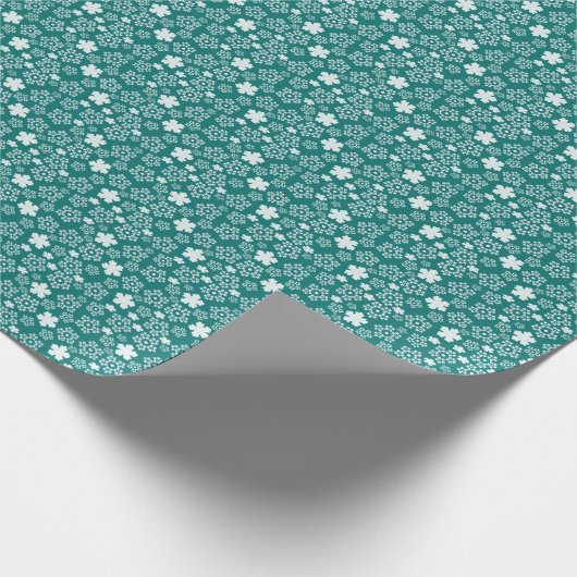 ティール(緑がかった色)スターとスノーフレークの冬のパターン ラッピングペーパー (角)