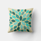 ティール（緑がかった色）スターバストモダン花柄デザイン枕 クッション (裏面)