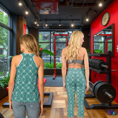 ティール（緑がかった色）スターバスト幾何学模様(ロゴと文字) カプリレギンス