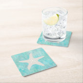 ティール（緑がかった色）スターフィッシュコースター スクエアペーパーコースター (インサイチュ)