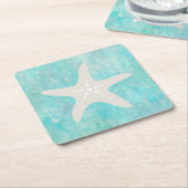 ティール（緑がかった色）スターフィッシュコースター スクエアペーパーコースター (アングル)