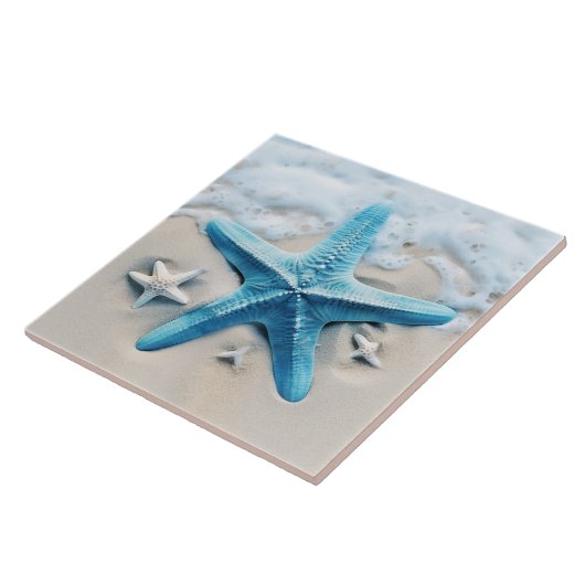 ティール（緑がかった色）スターフィッシュシーフオムビーチシーショアウォーター色 タイル (側面)