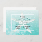 ティール（緑がかった色）スターフィッシュビーチをテーマにした結婚式の保存日付 案内ポストカード (正面/裏面)