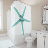 ティール(緑がかった色)スターフィッシュメリークリスマスカスタムクリスマスカラーホリデー シャワーカーテン (インサイチュ)