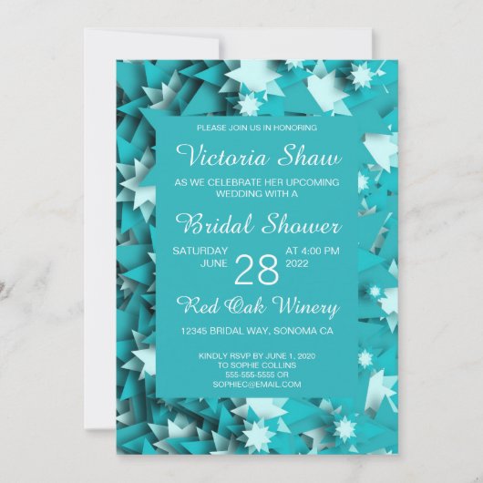 ティール(緑がかった色)スターモダンズブライダルシャワー招待 招待状 (正面)