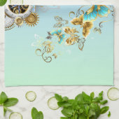 ティール(緑がかった色)スチームパンクアートヴィンテージ機械デザイン キッチンタオル (折り畳み)