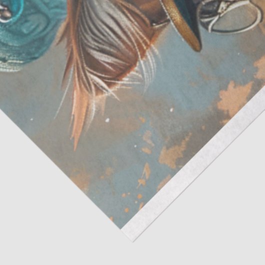 ティール（緑がかった色）スチームパンクキャットとティール（緑がかった色）ハットデクページ 薄葉紙 (詳細)