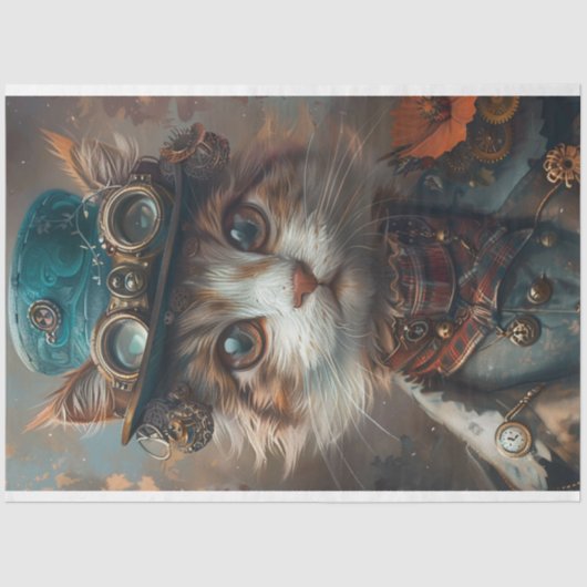 ティール（緑がかった色）スチームパンクキャットとティール（緑がかった色）ハットデクページ 薄葉紙 (正面)