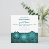 ティール(緑がかった色)スチームパンクギアブライダルシャワー招待状 招待状 (スタンド正面)