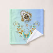 ティール(緑がかった色)スチームパンクグラフィックアートメカニカル静寂 バスタオルセット (ウォッシュタオル)