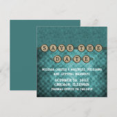 ティール（緑がかった色）スチームパンク鍵日付の保存招待状 招待状 (正面/裏面)