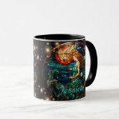 ティール(緑がかった色)ステンドグラスファンタジーマーメイド マグカップ (正面右)