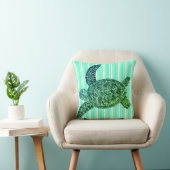 ティール（緑がかった色）ストライプのシーカメ装飾用クッション クッション (椅子)