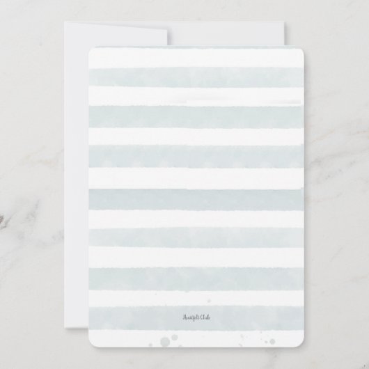 ティール（緑がかった色）ストライプの写真の誕生発表 招待状 (裏面)