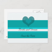 ティール(緑がかった色)ストライプの日付の保存 案内ポストカード (正面/裏面)