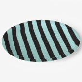 ティール（緑がかった色）ストライプの ペーパープレート (アングル)