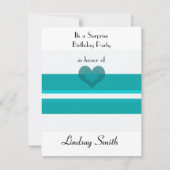 ティール(緑がかった色)ストライプサプライズ誕生日招待状 招待状 (正面)