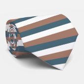 ティール（緑がかった色）ストライプズパターンモチャブラウン白 ネクタイ (ロール)