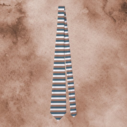 ティール（緑がかった色）ストライプズパターンモチャブラウン白 ネクタイ