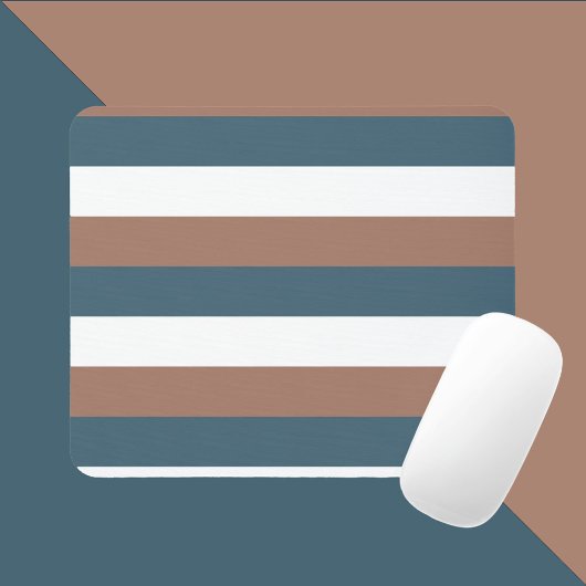 ティール（緑がかった色）ストライプズパターンモチャブラウン白 マウスパッド