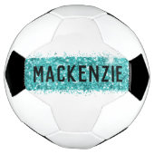 ティール（緑がかった色）ストライプモノグラカスタムムパーソナライズされた名 サッカーボール (回転)