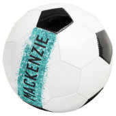 ティール（緑がかった色）ストライプモノグラカスタムムパーソナライズされた名 サッカーボール (3/4)