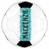 ティール（緑がかった色）ストライプモノグラカスタムムパーソナライズされた名 サッカーボール (正面)