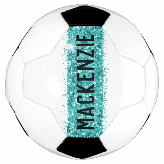 ティール（緑がかった色）ストライプモノグラカスタムムパーソナライズされた名 サッカーボール (正面)
