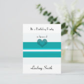 ティール(緑がかった色)ストライプ付きハートアクセント誕生日招待状 招待状 (スタンド正面)