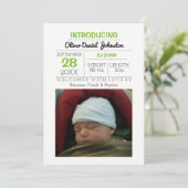 ティール(緑がかった色)ストライプ写真ベビーのお知らせ 案内状 (スタンド正面)