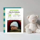 ティール（緑がかった色）ストライプ写真ベビーのお知らせ 案内状