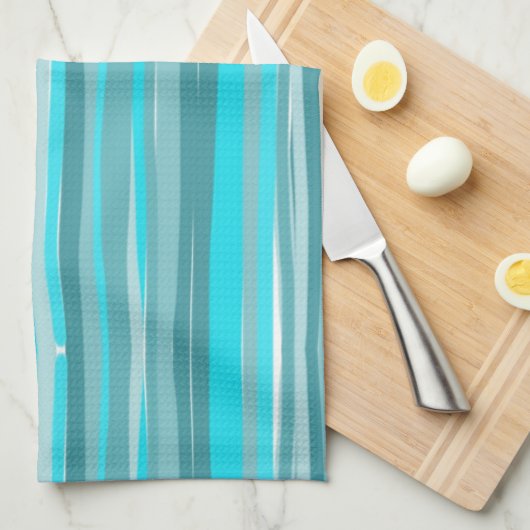 ティール（緑がかった色）ストライプ垂直 キッチンタオル (四つ折り)