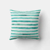 ティール（緑がかった色）ストライプ水彩枕 クッション (裏面)