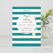 ティール（緑がかった色）ストライプ水玉模様ブルンチバブリーブライダルシャワー 招待状 (スタンド正面)