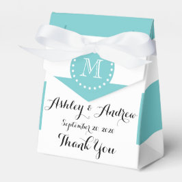 ティール（緑がかった色）ストライプ白いパターン、あなたのモノグラム フェイバーボックス