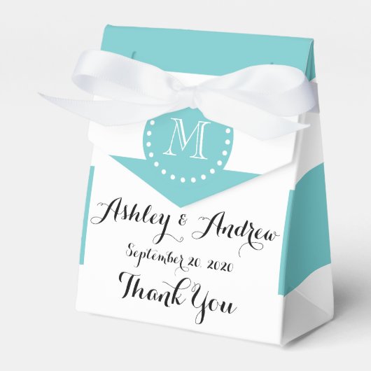 ティール（緑がかった色）ストライプ白いパターン、あなたのモノグラム フェイバーボックス (正面サイド)