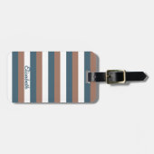 ティール（緑がかった色）ストライプ白のパターンをパーソナライズ ラゲッジタグ (正面横)