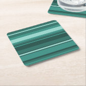 ティール（緑がかった色）ストライプ スクエアペーパーコースター (アングル)