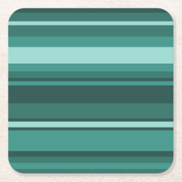 ティール（緑がかった色）ストライプ スクエアペーパーコースター