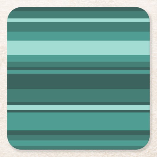 ティール（緑がかった色）ストライプ スクエアペーパーコースター (正面)