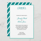 ティール（緑がかった色）ストライプ(フローラ付き)結婚式招待状 招待状 (正面/裏面)